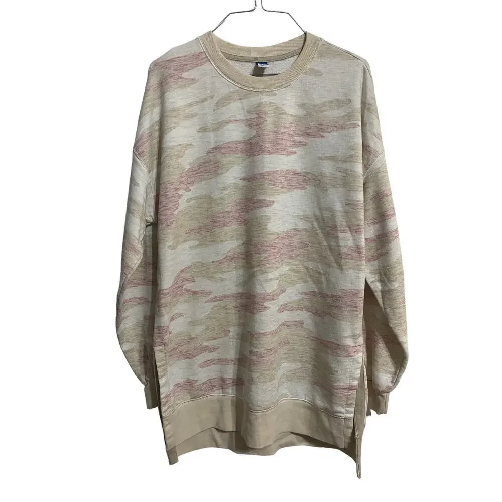 Old Navy Camo Oversize Sweatshirt Tunic Beige Pink Size S Tall
